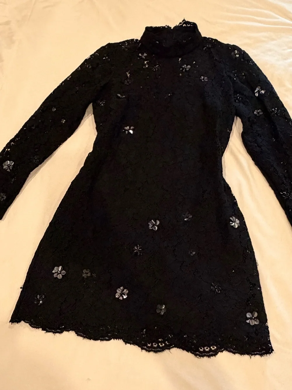 Tracy Reese Black Lace High-Neck Dress with Floral Accents